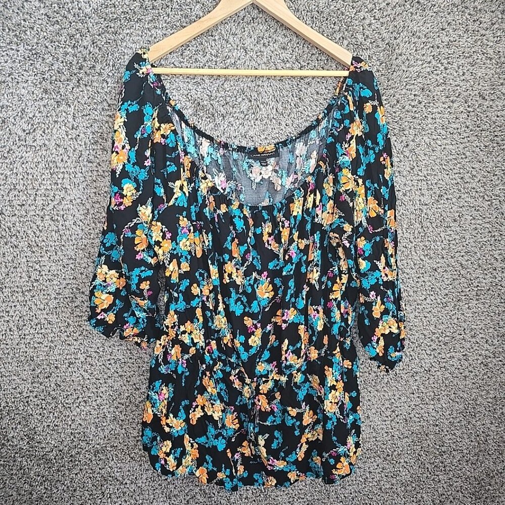 Lane Bryant Top Womens 26/28 Black Floral Print Off The‎ Shoulder Blouse